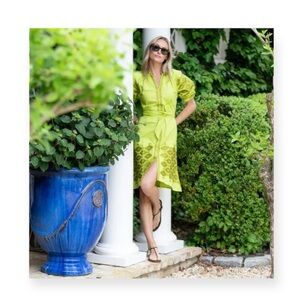 Julia Amory 𖤗 Coatue Mademoiselle Short Sleeve Embroidery Dress 𖤗 Chartreuse 𖤗 M
